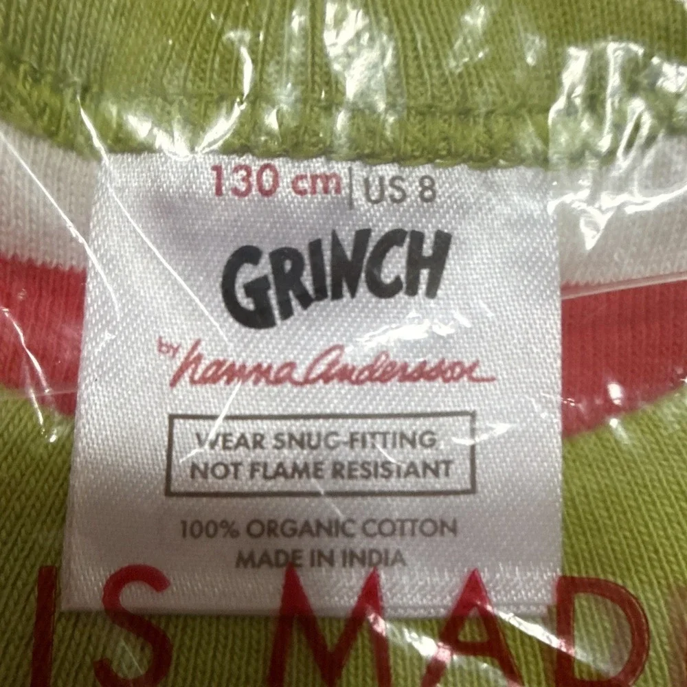 Hanna Andersson Grinch Dr. Seuss 2Pc Organic Cotton Snug Fit Pajama Set 8 130cm